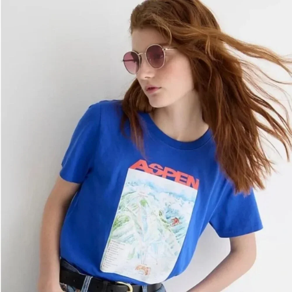 NWT J. Crew Aspen broken-in jersey graphic‎ tee blue XS